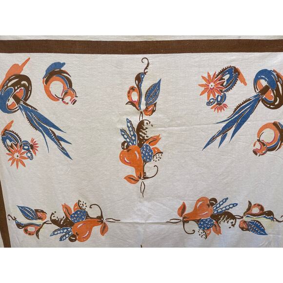 VTG Floral Card Table Tablecloth 1950's MCM Cottage Core - Picture 2 of 2